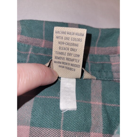 Duluth Trading Co Flannel Shirt Womens Medium Plaid Green Pink Gorpcore Outdoors - Picture 7 of 7